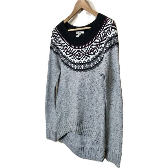 G H Bass Vintage Fair Isle Rustic Black Gray Scoop Neck Pullover Sweater Women M - Picture 4 of 10